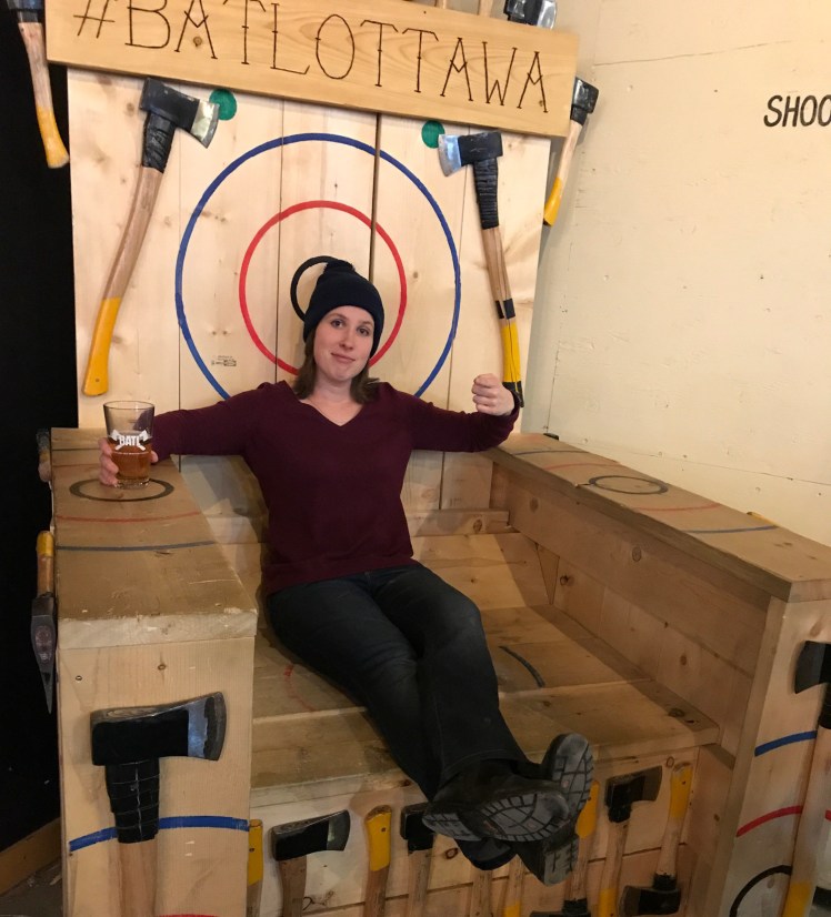 Sitting on the thrown at BATL axe throwing.